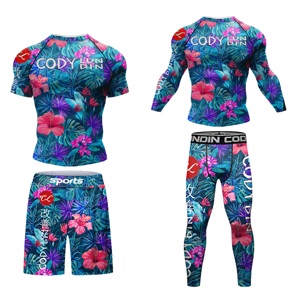 MMA BJJ Rash Guard 3D Print Compression T-Shirt & Pants – Durable Boxing Jogging Tracksuit