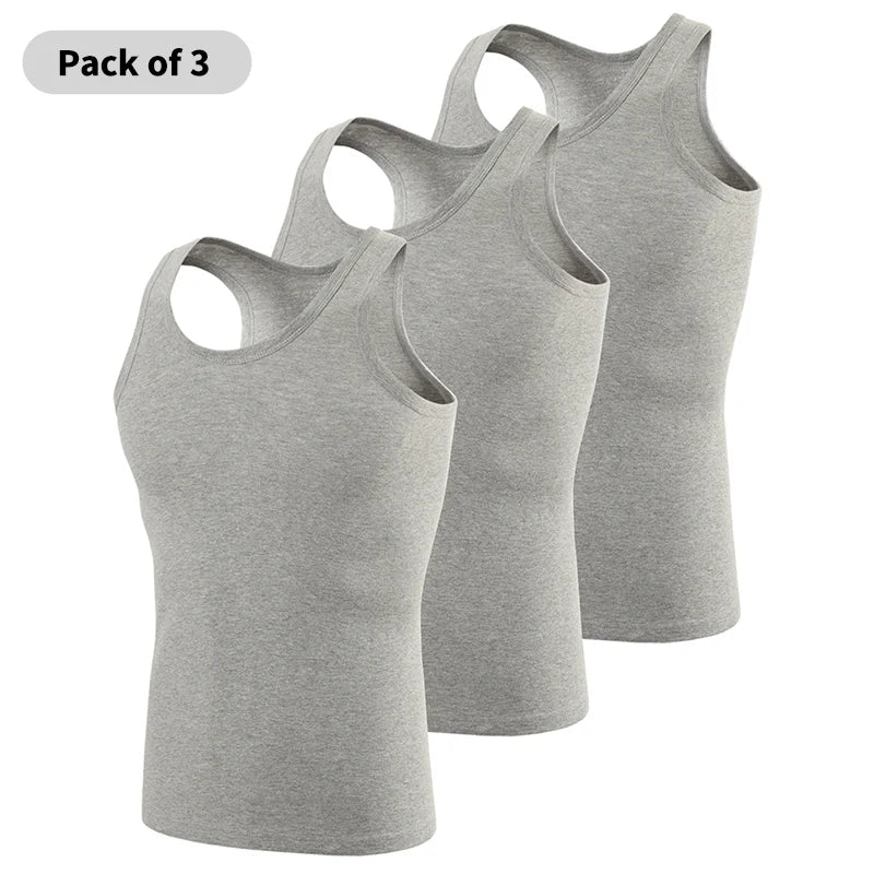 Men's Cotton Sleeveless Vest 3-Pack — Casual Fitness Sports Tank Top