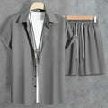 Men's Solid Color Button-Down Shirt & Drawstring Shorts Set – Hawaiian Beach 2-Piece