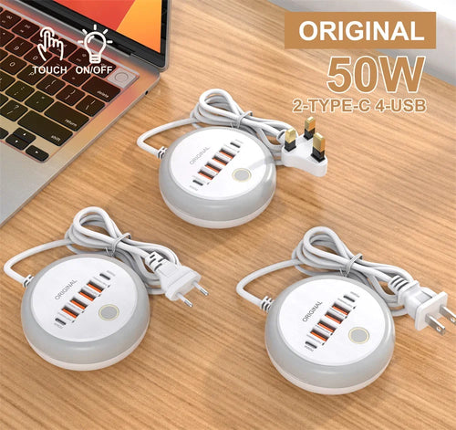 50W Multi-Port Power Strip — USB-C PD & USB-A Fast Charging Desktop Charger