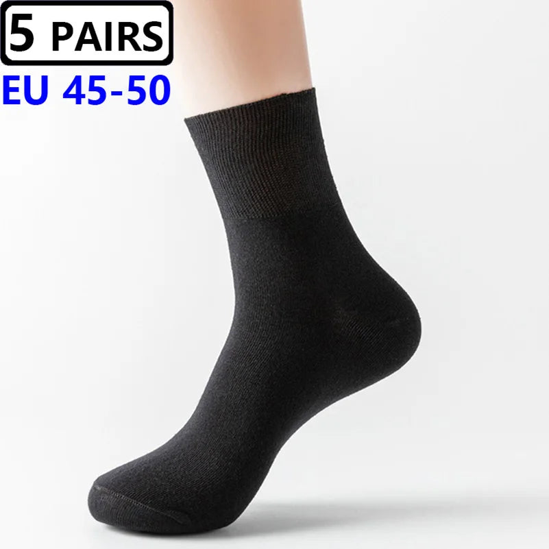 Plus Size Diabetic Loose Mouth Socks Size 48–50 – 5 Pairs Non-Binding Varicose Vein Socks for Older Men & Diabetes Patients