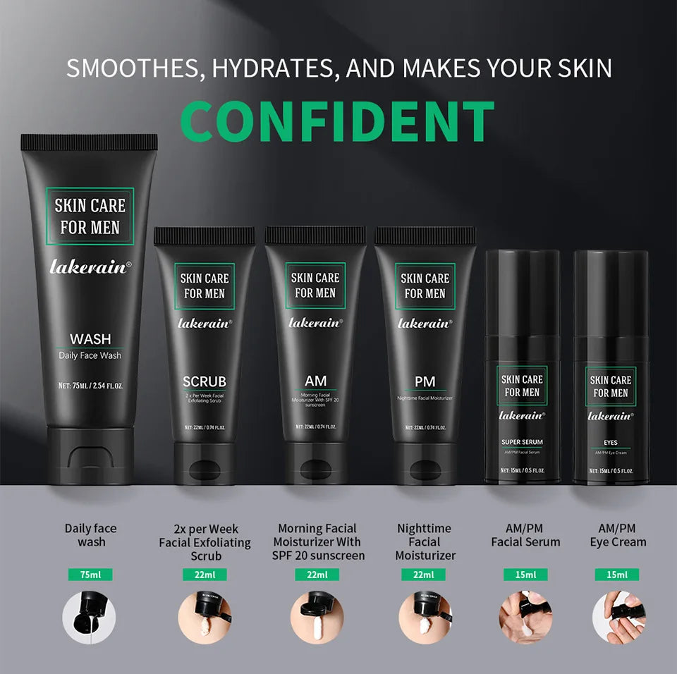 Men's 3-in-1 Daily Skin Care Kit – Face Wash, Moisturizing Cream & Eye Cream for Anti-Aging & Oil Control