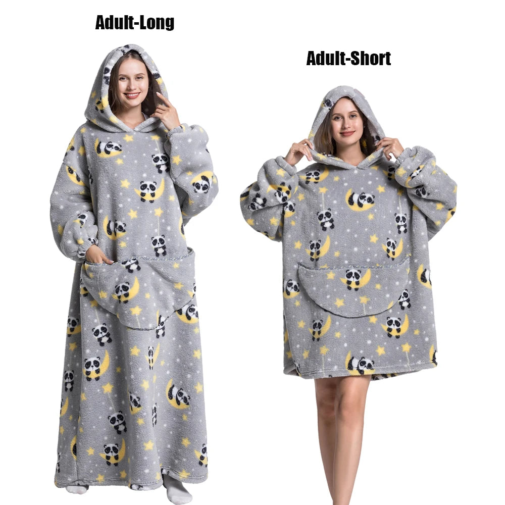 Oversized Wearable Blanket Hoodie – Plush Fleece with Sleeves, Hood & Pocket, 40 Designs