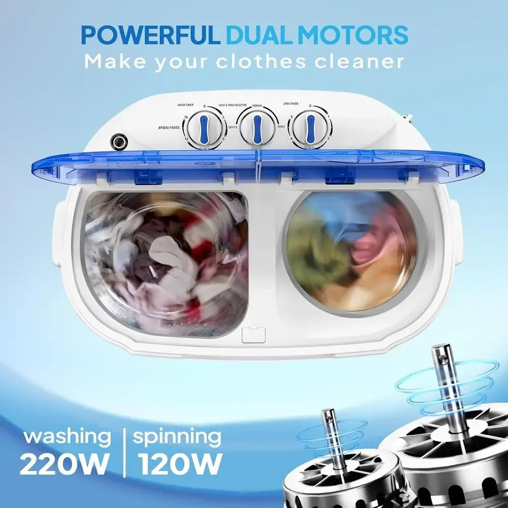 11 LBS Portable Washing Machine — Electric Washer & Dryer Combo with 7 lb Washer, 4 lb Spinner & Gravity Draining for Home & RV