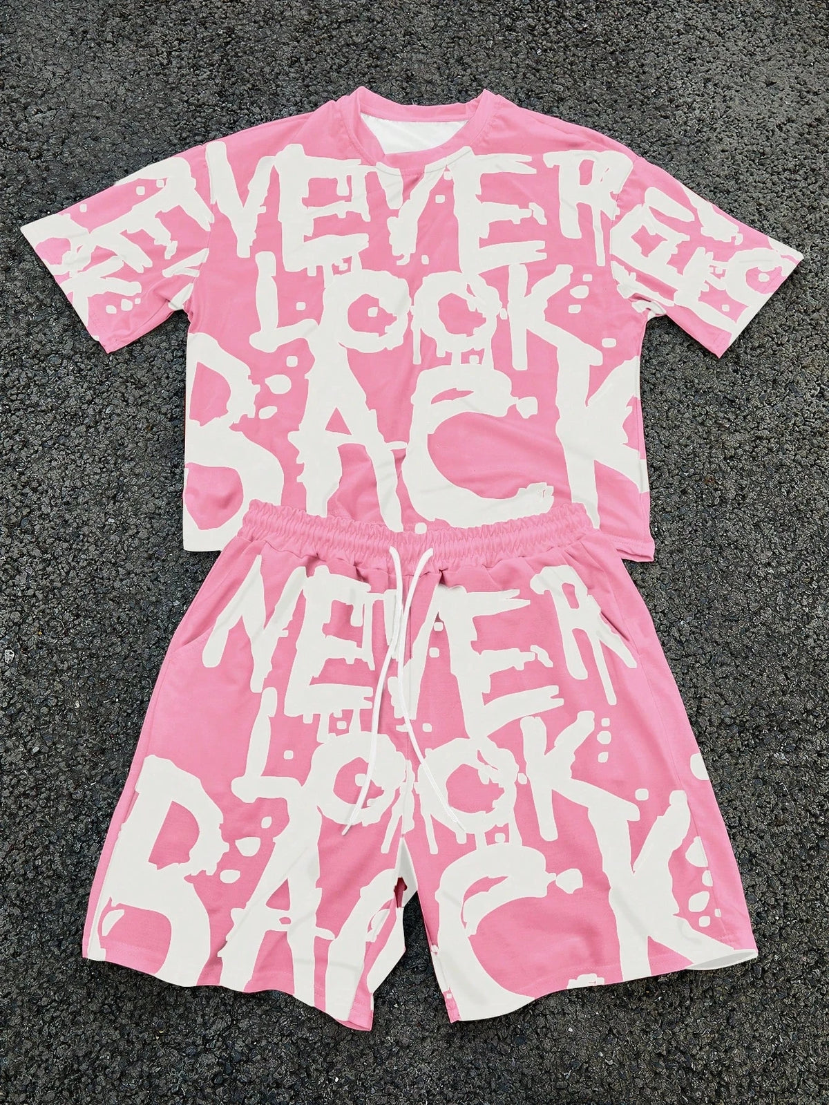 Men's Flower Graphic Print T-Shirt & Elastic Waist Shorts Casual Two-Piece Set