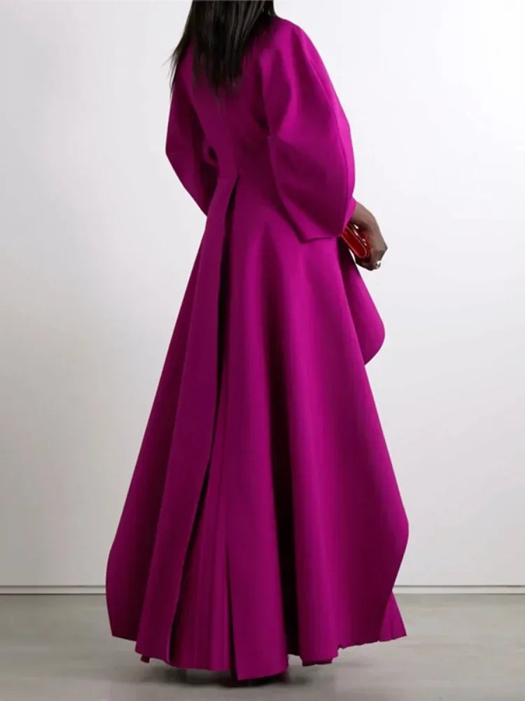 UOOZEE Womens Dresses 2025 New Fashion Elegant Solid Color Split-Joint Tiered Loose Pleated Party Evening Maxi Dress Robe Kaftan