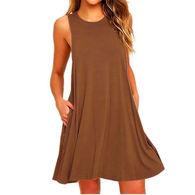 Women's Casual Swing T-Shirt Dress – Loose Beach Cover Up with Pockets Plus Size