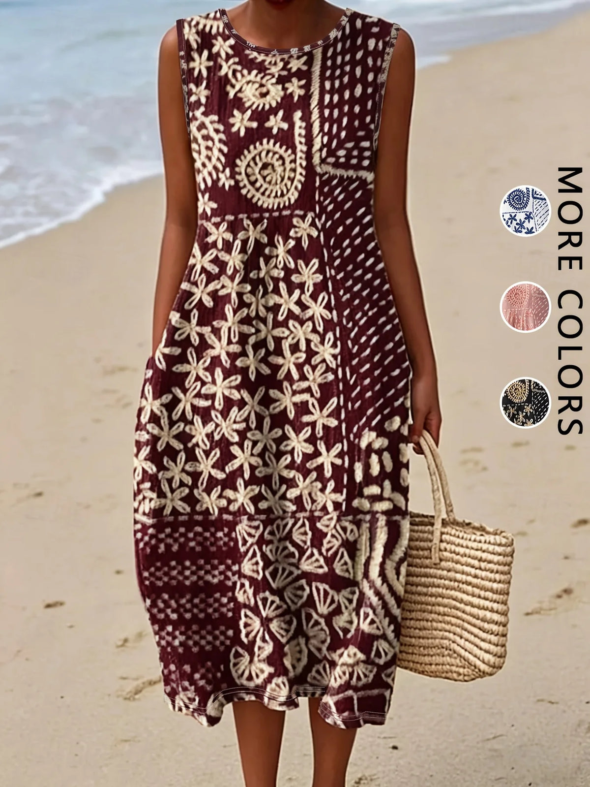 Women's Bohemian Floral Sleeveless MIDI Sundress with Pockets – Loose Sweetheart Beach Dress 2026