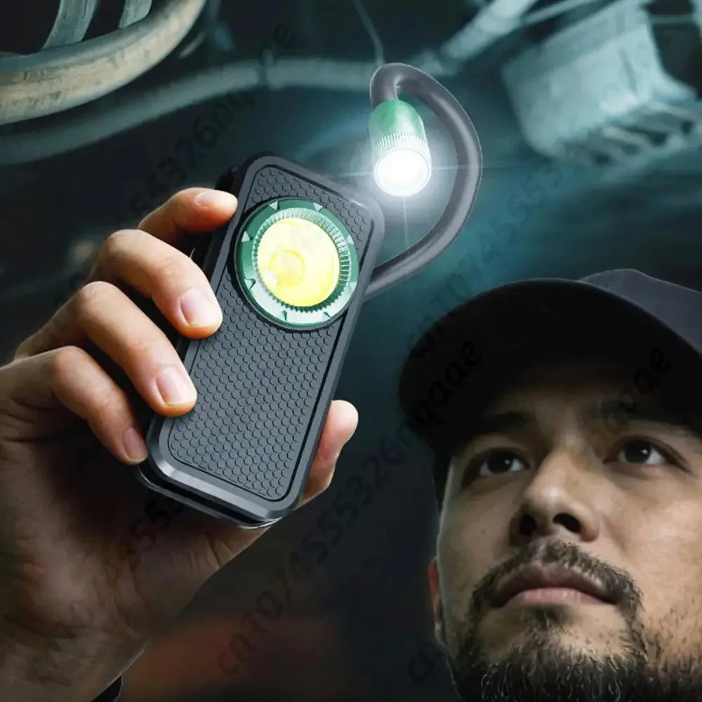 800 Lumen COB EDC Clip Flashlight – Gooseneck, Magnetic Back, LCD Display, Type-C for Work & Camping