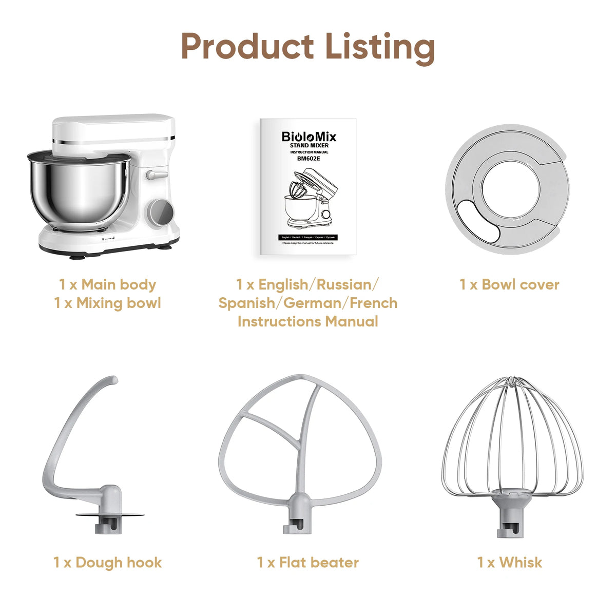 BioloMix 1200W Kitchen Stand Mixer – 11-Speed DC Motor, OLED Display, Dough Hook & Whisk Included