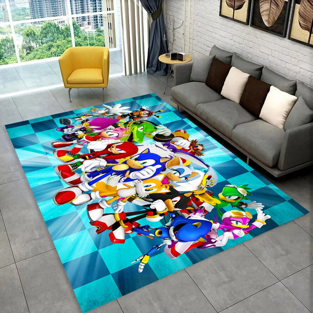 3D Retro Sonic Area Rug – Non-Slip Kids Carpet for Bedroom, Living Room & Playroom