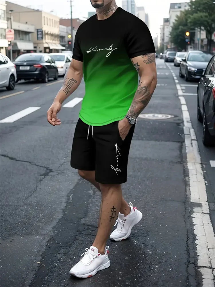 Men's Oversized 3D Print Crewneck T-Shirt & Drawstring Shorts Set