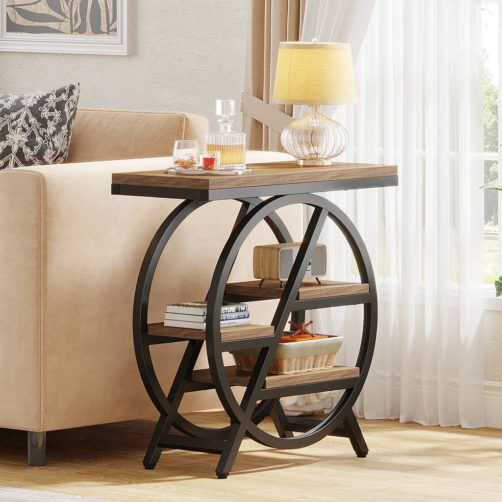 Tribesigns 3-Tier Narrow Side Table — Wood & Geometric Metal Frame