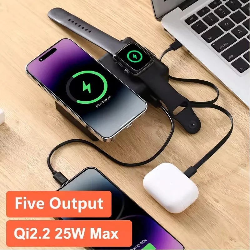65W GaN 6-in-1 Power Bank with Qi2.2 25W Magnetic Wireless Charging for iPhone, Apple Watch & Laptop