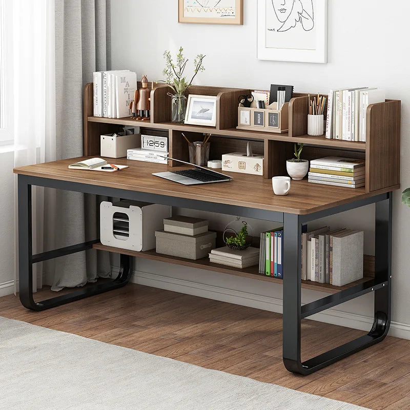 Minimalist Writing & Computer Desk with Storage — Metal Frame Wood Desktop, Multiple Colors