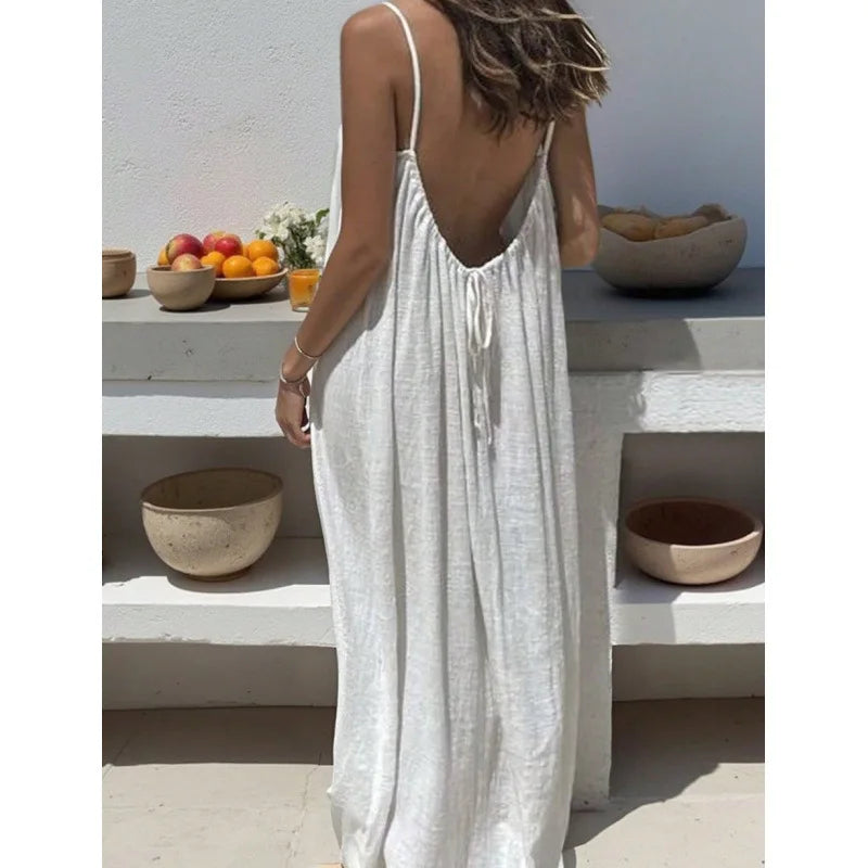 Women's Strapless Backless Loose Maxi Dress – Comfortable Sleepwear & Casual Home Dress