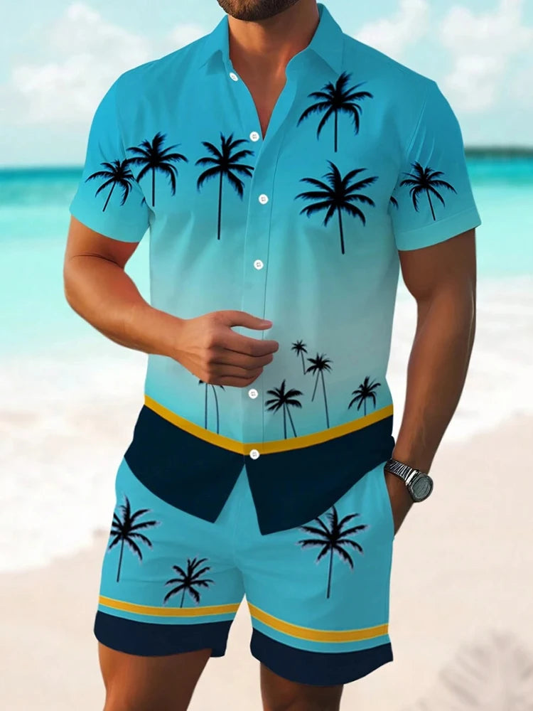Men's Hawaiian Short Sleeve Shirt & Beach Shorts Set – Resort 2-Piece