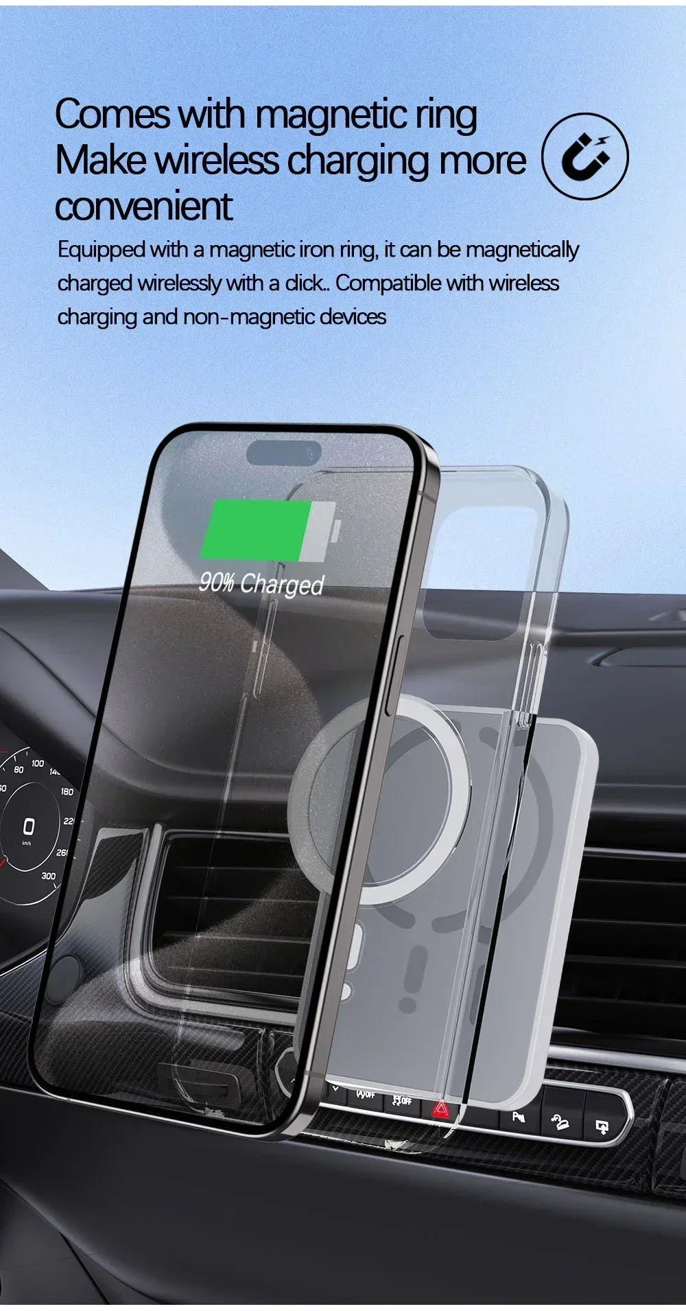 Magnetic Car Air Vent Phone Holder with 15W Wireless Charger – MagSafe Compatible for iPhone 12–17