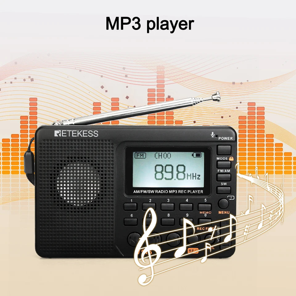 RETEKESS V115 Portable FM AM SW Radio — Rechargeable with USB