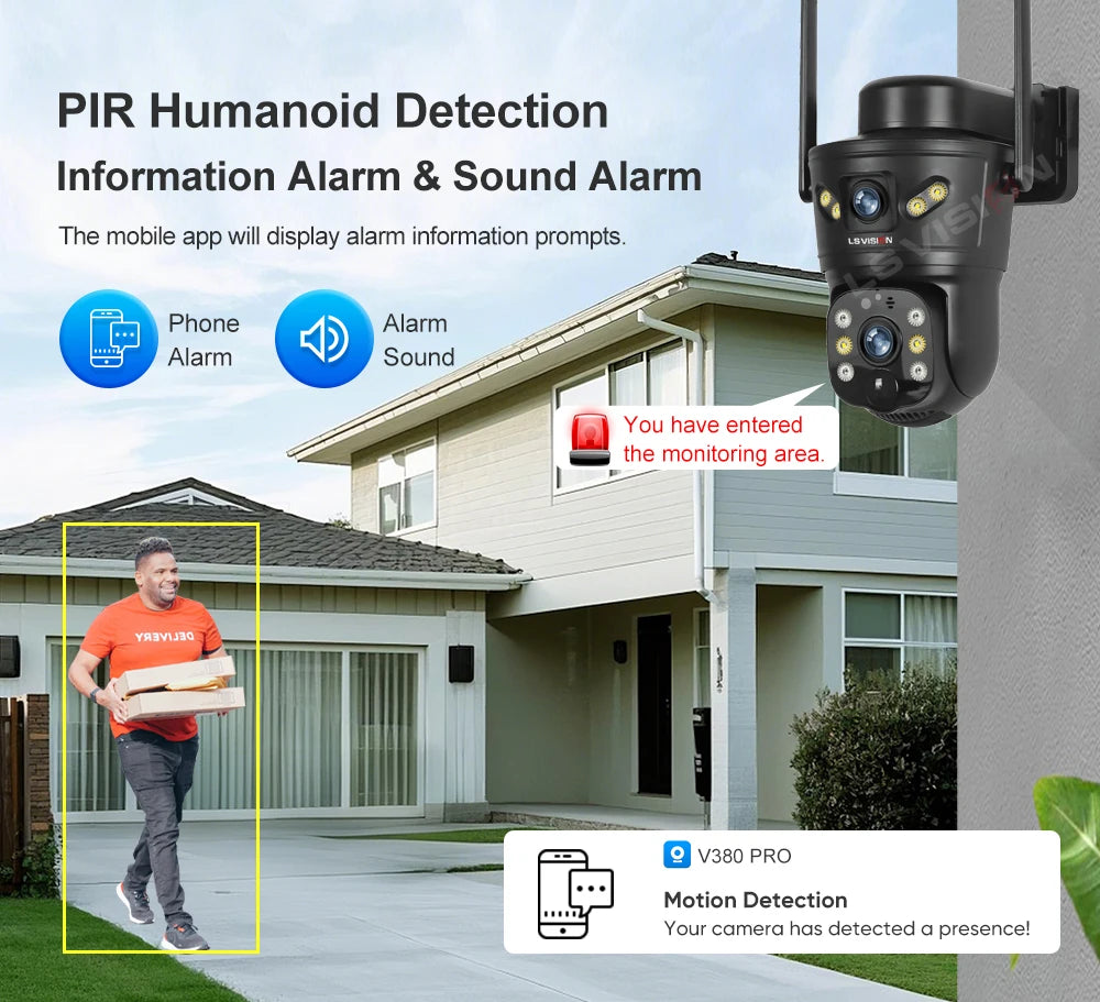 8MP Dual Lens Solar Security Camera – 4G/WiFi, PTZ 355°, PIR Human Detection, Night Vision | Outdoor CCTV