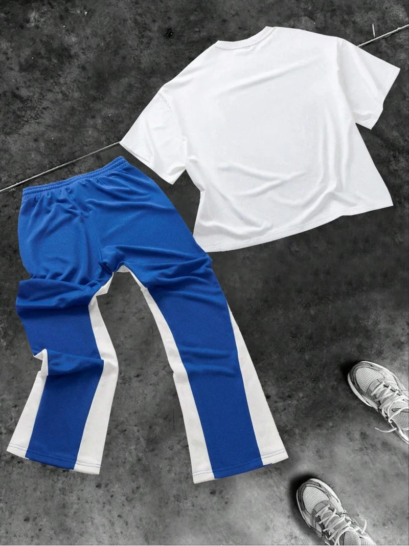 Men's Hip Hop Round Neck Short Sleeve T-Shirt & Drawstring Pants 2-Piece Set