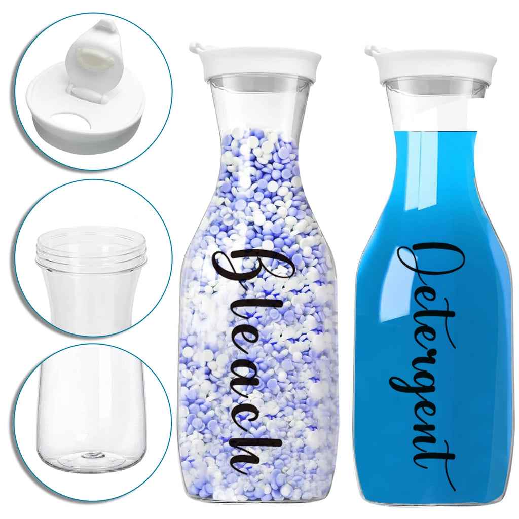 Organize Your Laundry Room in Style — Refillable Detergent & Softener Dispenser Set | 2pcs, 1000ml Each, Clear Plastic, Labels Included