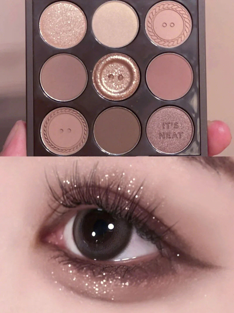 9-Color Knit Button Eyeshadow Palette — Pearl, Matte & Earth Tones
