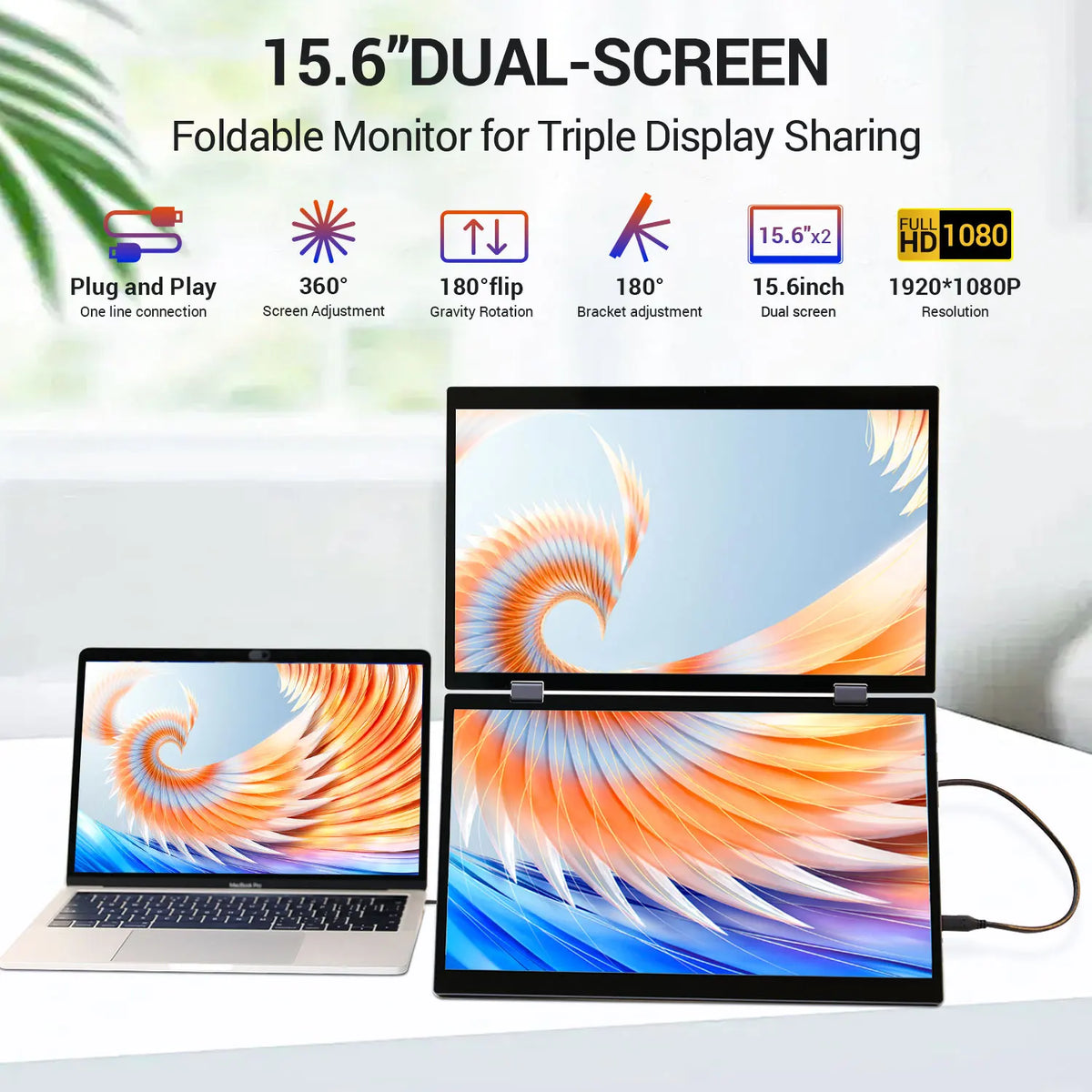 15.6-Inch Dual Screen Portable Monitor – Full HD IPS Touch