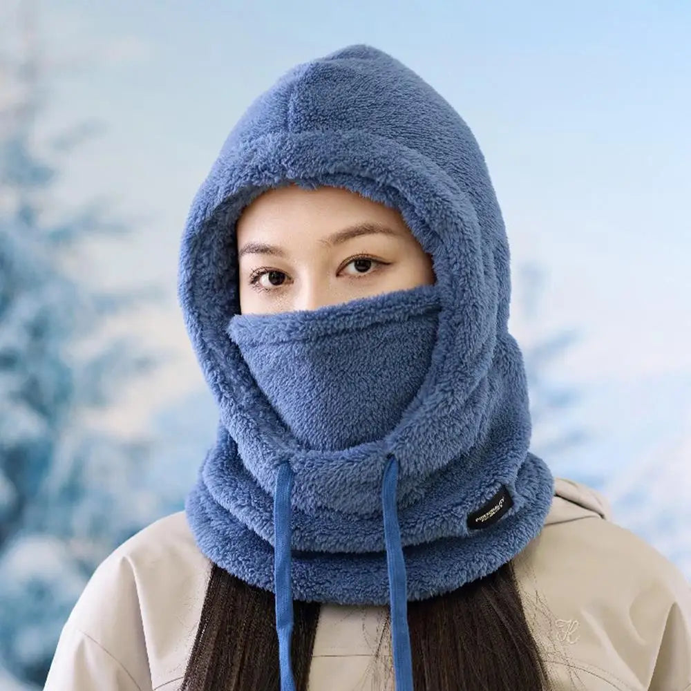 Plush Drawstring Balaclava Hood with Face and Neck Cover