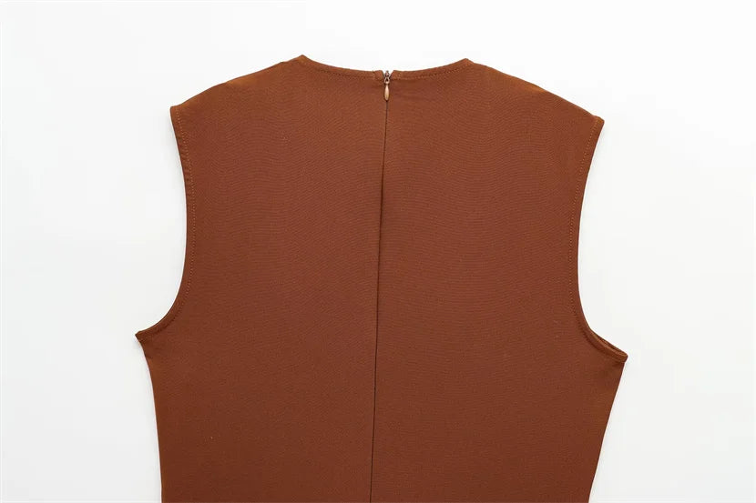 Button-Up Sleeveless Sundress — Slim A-Line Midi Casual Elegant Dress