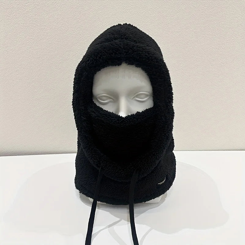 Plush Drawstring Balaclava Hood with Face and Neck Cover