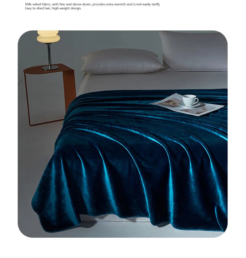 Shell Edge Milk Velvet Blanket – European Solid Color Silky Bedspread for All Seasons