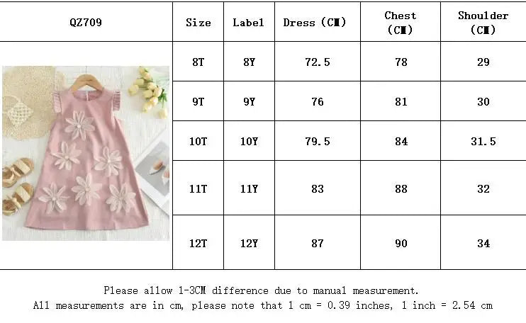 Girls 3D Flower Vest Princess Dress — Wedding & Party Dress (2–7 Years)