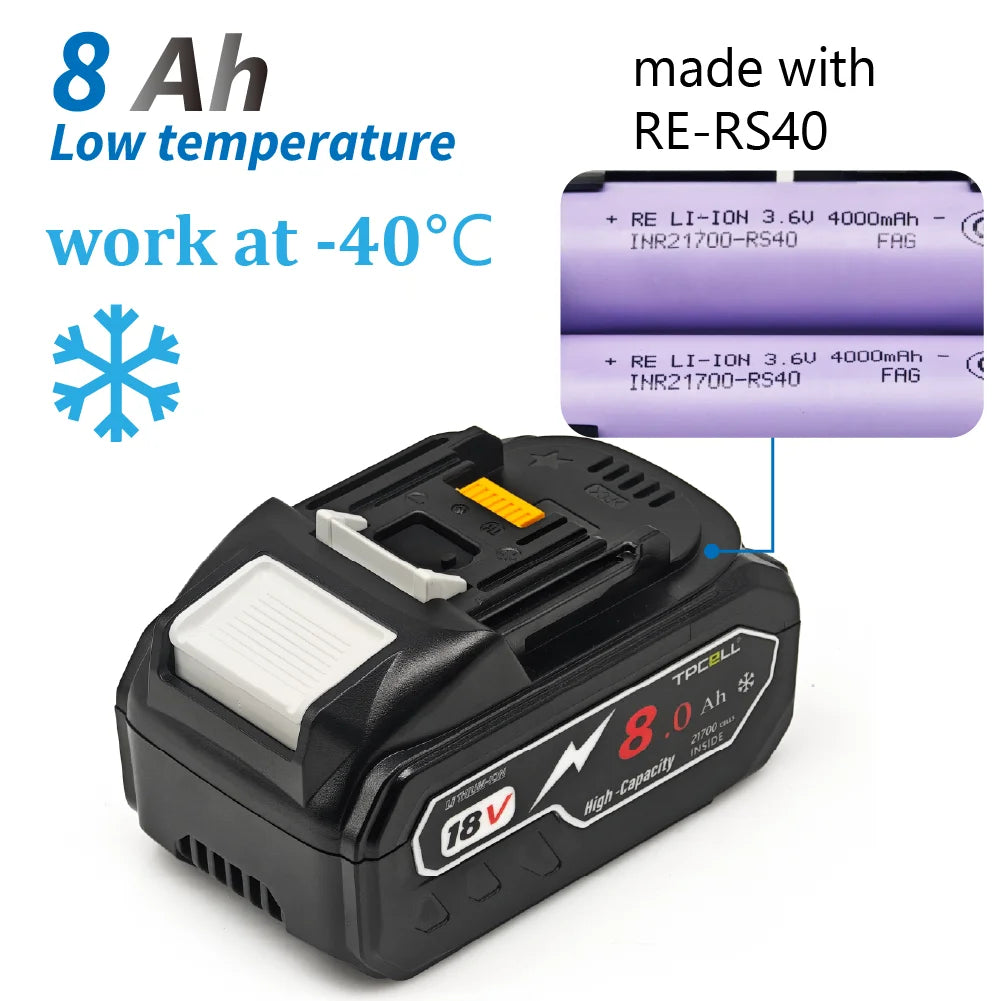 TPCELL PD100W Makita 18V Replacement Battery – 8Ah/10Ah Li-ion with USB-C Connector & 21700 Tabless Cells