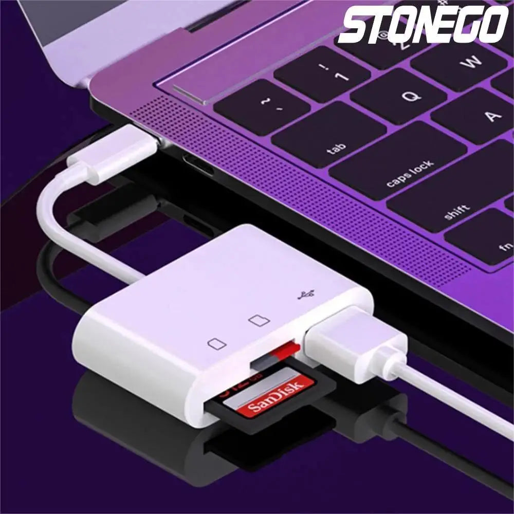 3-in-1 Lightning & USB-C SD/TF Card Reader Adapter – Camera Adapter for iPhone, iPad & USB Flash Drives