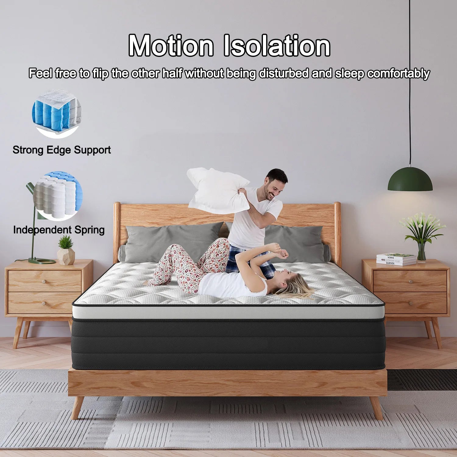 12"14" Gel Memory Foam Hybrid Pocket Spring Mattress Twin Full King Queen Bed Mattress In A Box, Medium Firm Motion Isolation