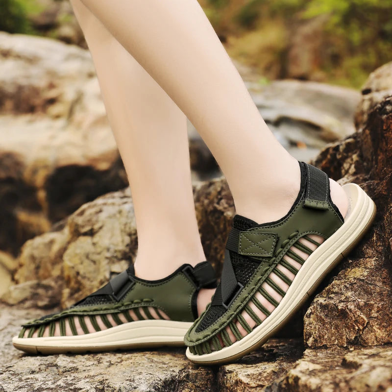 Men's Handmade Woven Beach Sandals – Breathable Casual Flat Sandals