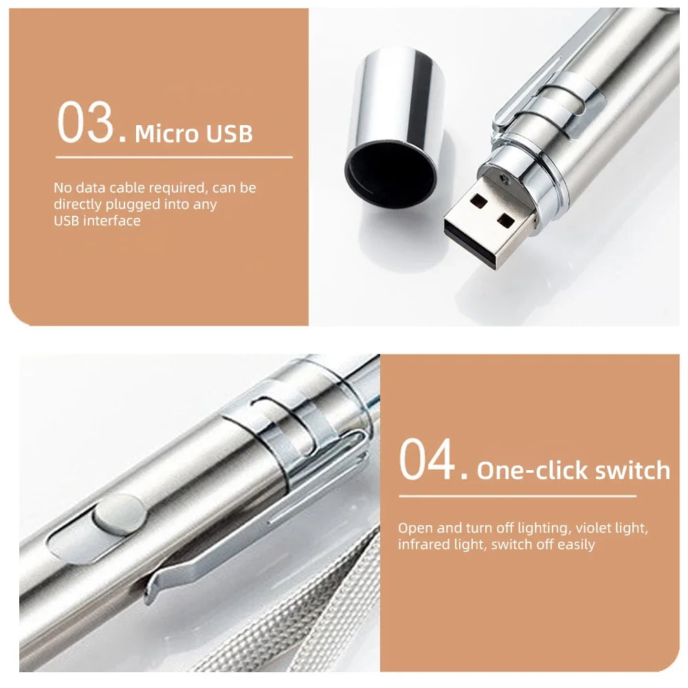 3-in-1 USB Rechargeable Pointer – Infrared, UV Detector & LED Flashlight