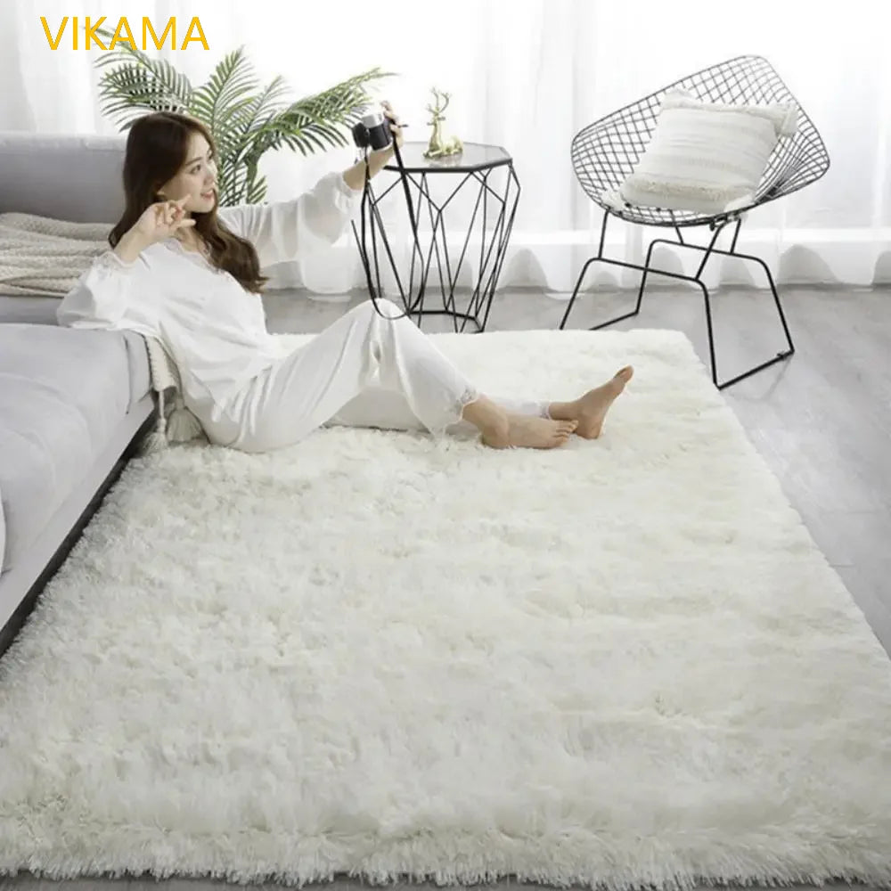 Solid Color Plush Area Rug & Bed Blanket – Soft Silk Wool Carpet for Bedroom & Living Room, 7 Colors & 7 Sizes
