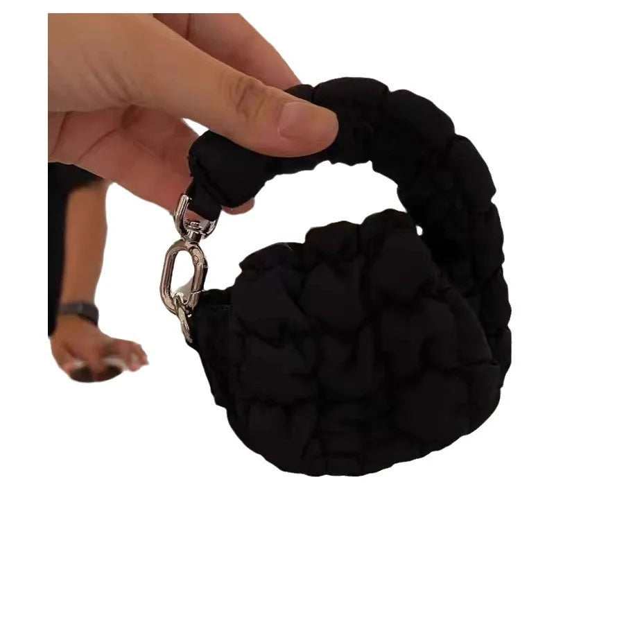 Cotton Pleated Cloud Dumpling Bag – Mini Ruched Flap Top Handle Bag for Shopping & Date