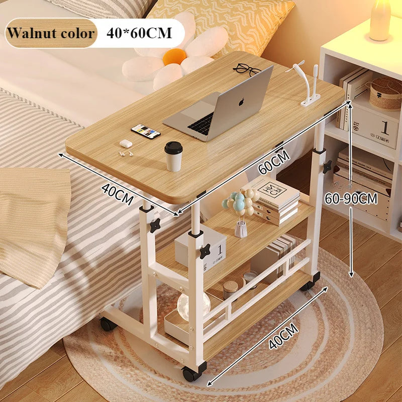 Mobile Adjustable Height Desk with Storage Shelf — Rolling Bedside Desk, Optional USB Fan & Light, 60–90cm