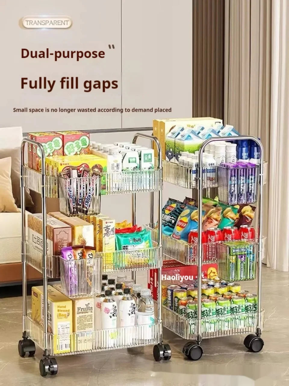 Acrylic Rolling Storage Cart — 2/3/4 Tier Organizer Trolley for Kitchen, Bathroom & Office
