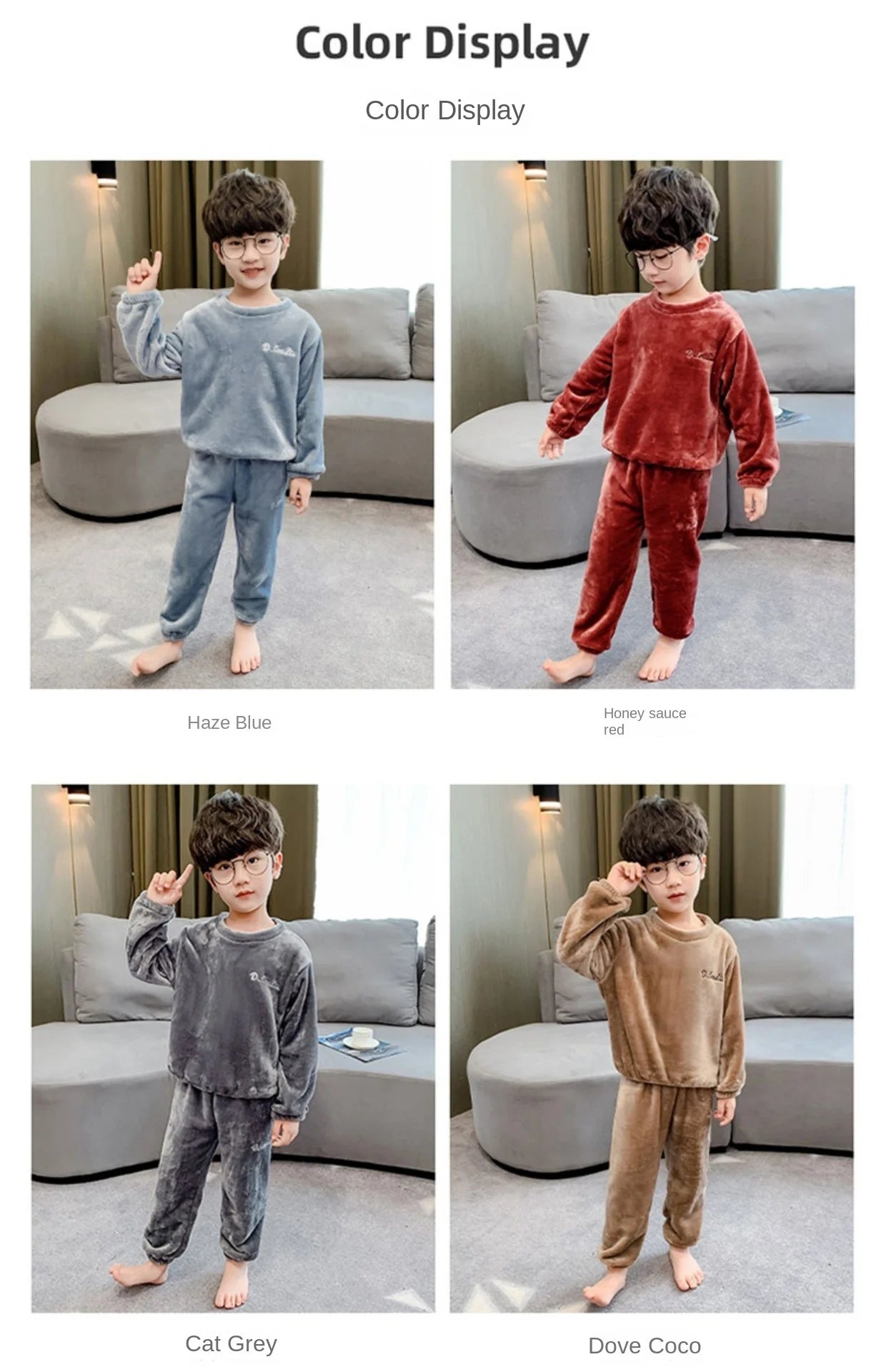 Kids' Coral Fleece Warm Pajama Set | Toddler Fall Winter Sweatshirt & Pants Flannel Sleepwear