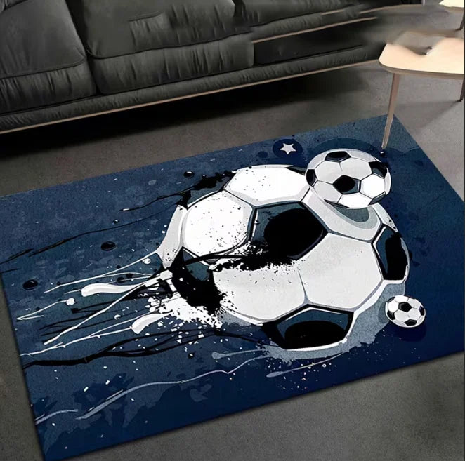Football Print Area Rug – Black & White Sports Carpet for Bedroom, Living Room & Yoga