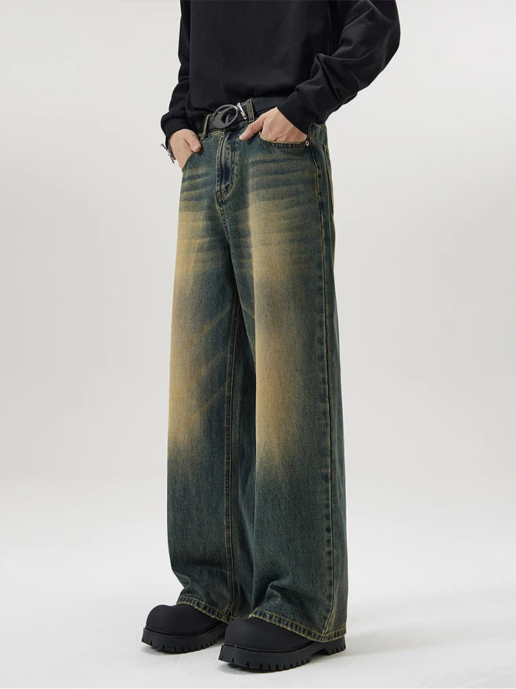 Men's Distressed Baggy Straight Jeans — Vintage Korean High Street Denim Pants