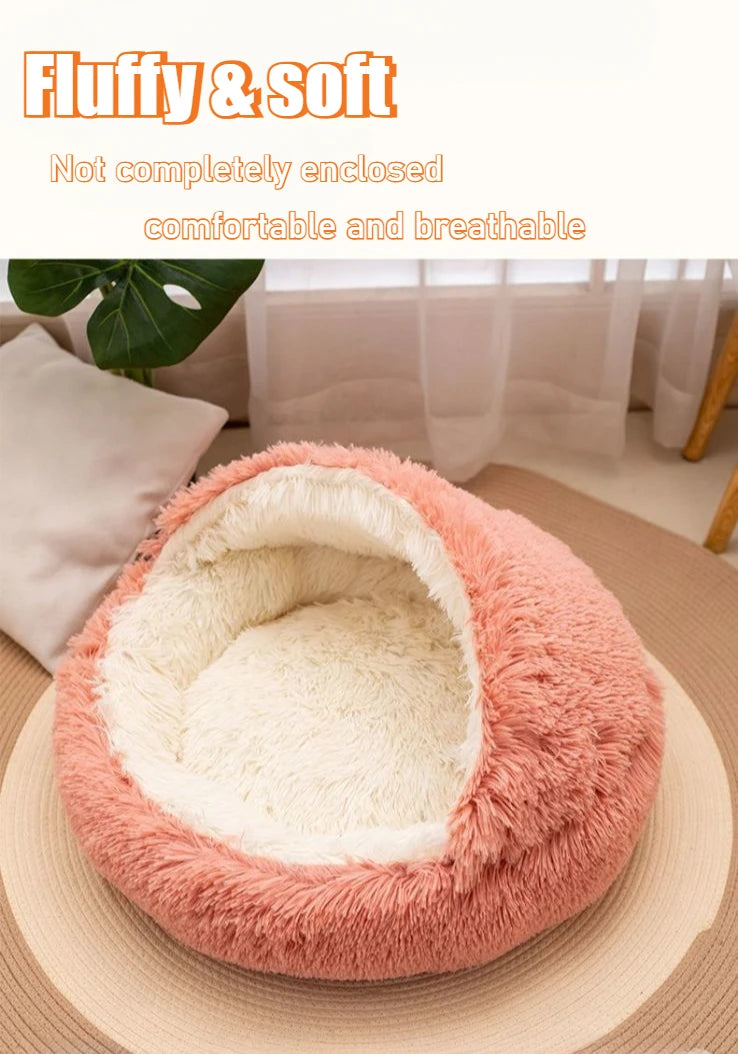2-in-1 Soft Plush Round Pet Bed with Cover – Warm Cave Nest for Small Dogs & Cats, 50cm