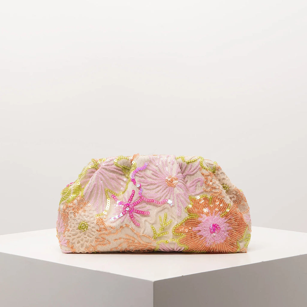 Sequin Floral Embroidery Clutch Bag – Gala Night Party Prom Wedding Evening Bag for Women