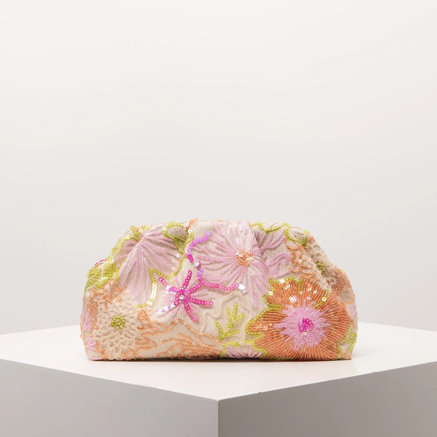 Sequin Floral Embroidery Clutch Bag – Gala Night Party Prom Wedding Evening Bag for Women