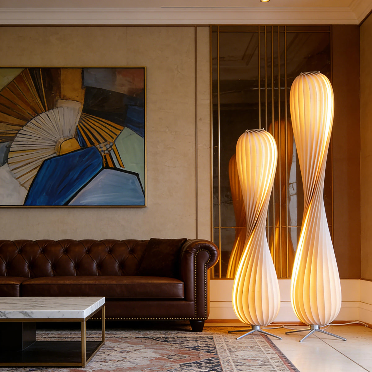 Sculptural Floor Lamp – Twisted Shade Design