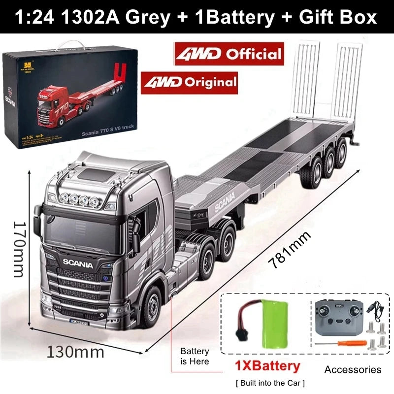 HUINA 1501 1:18 Scale RC Semi Trailer Truck with Sound & Lights – 770S Flatbed Engineering Model
